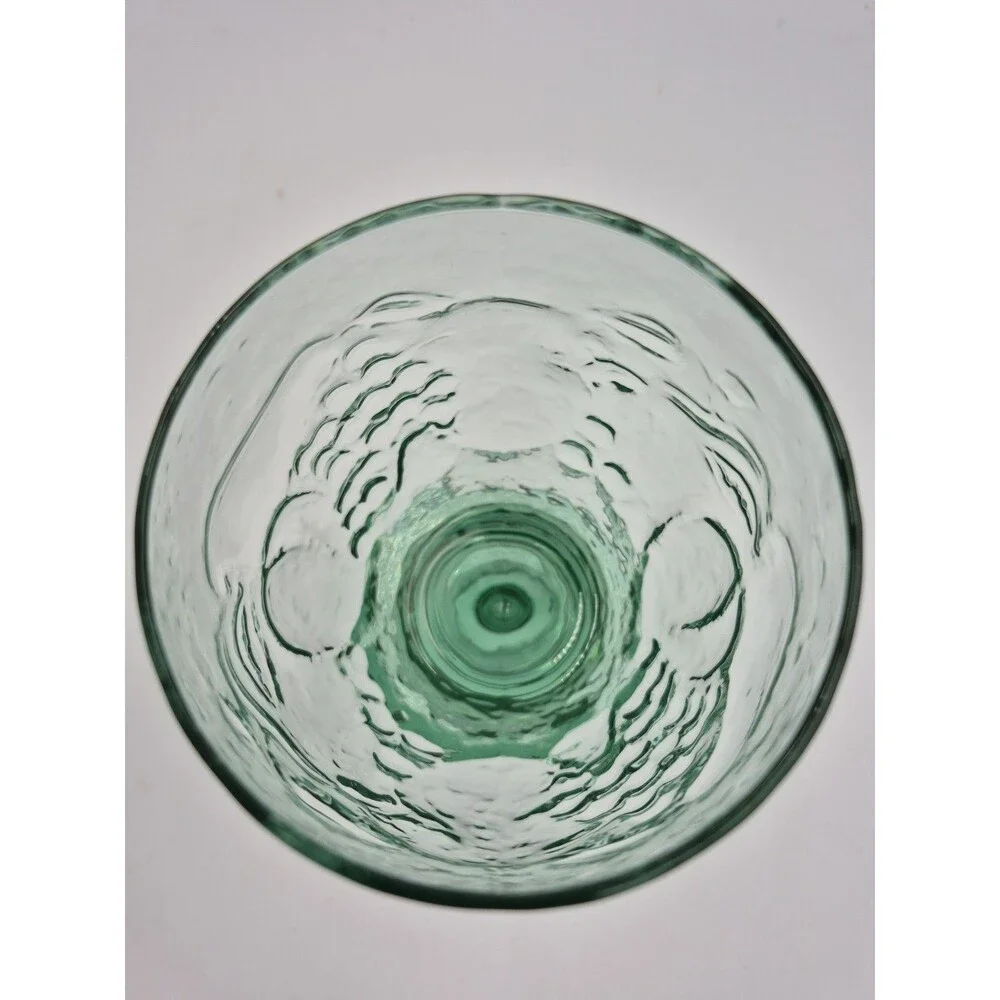 Set of 2 VTG Libbey Glass Orchard Fruit Pattern Green Tinted Footed Goblets 7